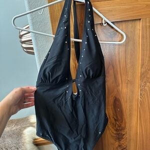 CupShe Black Halter One-Piece Swimsuit with Cutout Detail